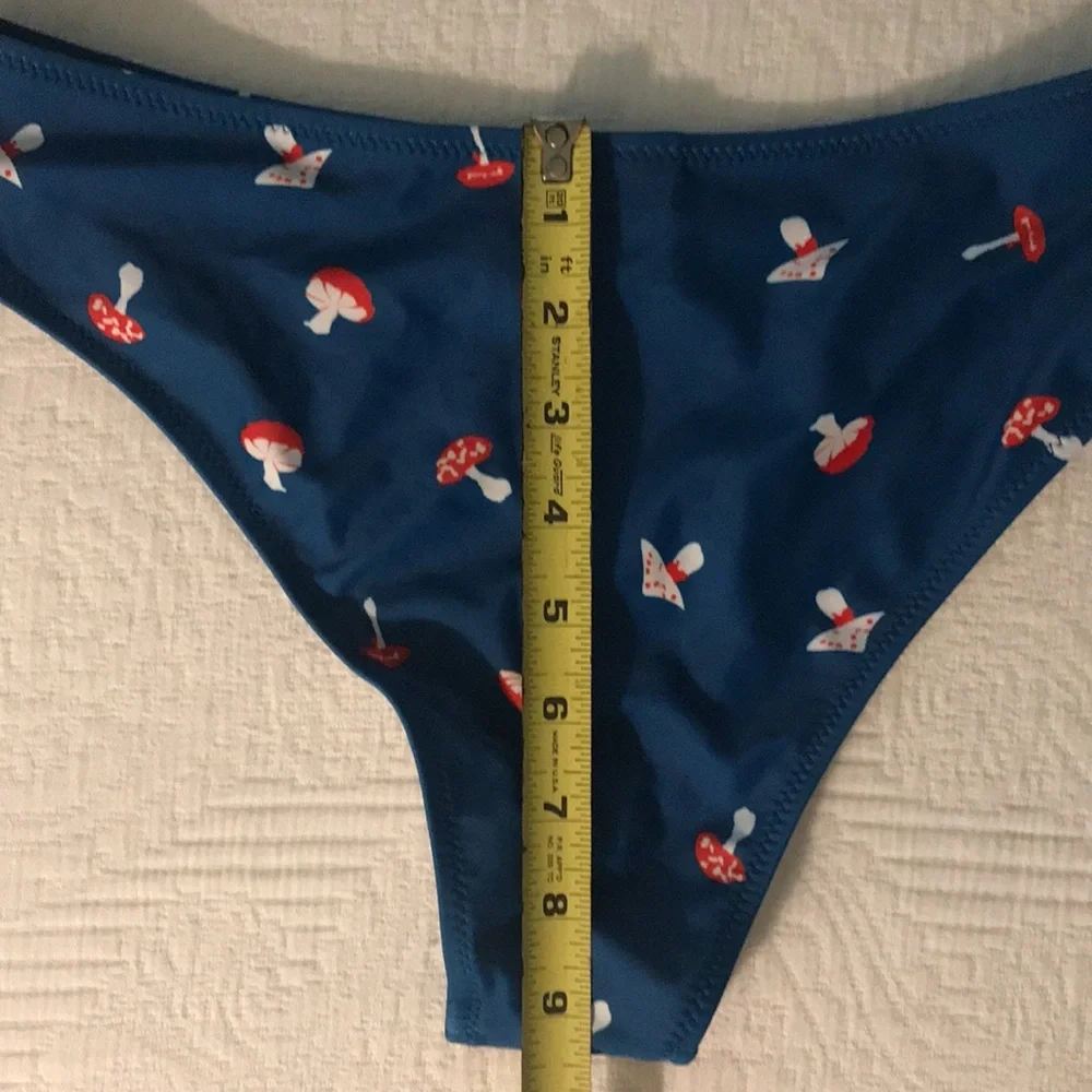 New Cider Mushroom Print Bikini Two Piece Swimsuit Blue S Top M Bottom